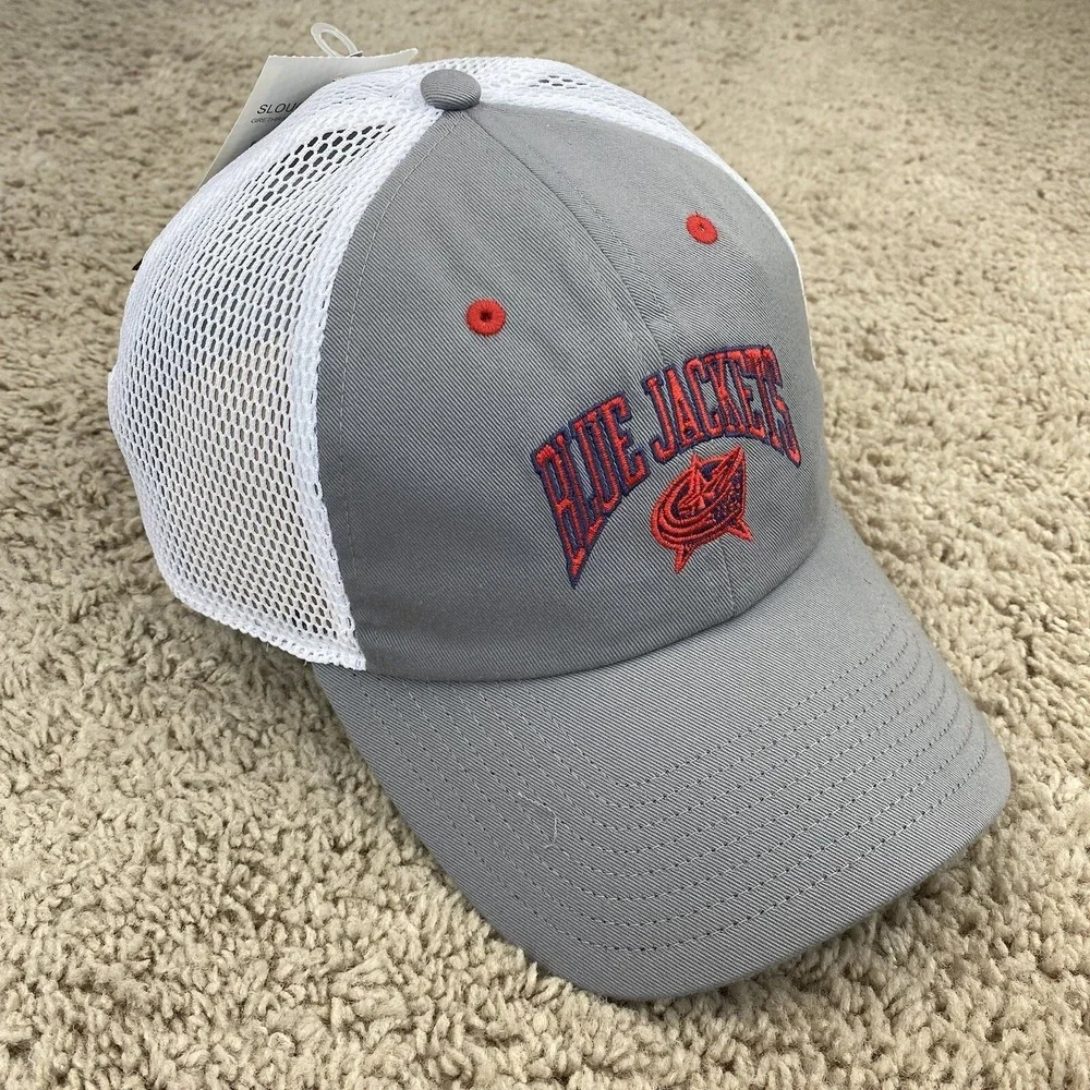 Columbus Blue Jackets Hat Adidas NHL Gray Slouch Trucker Cap Mesh Adjustable NWT